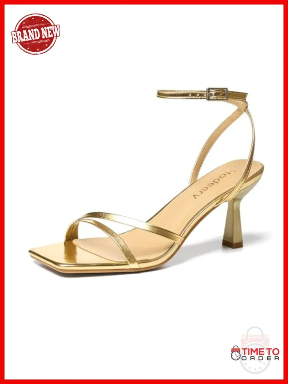 Strappy Heels Square Open Toe 2.76 Inch Stiletto Ankle Strap